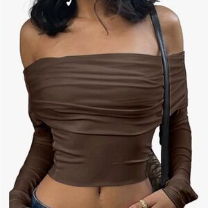 SOLD Brown Off the shoulder Crop Top